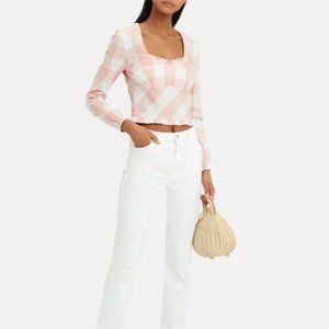 Intermix Stefania Gingham Top Sweetheart Neck Ruffle Detail Pink White Size 4